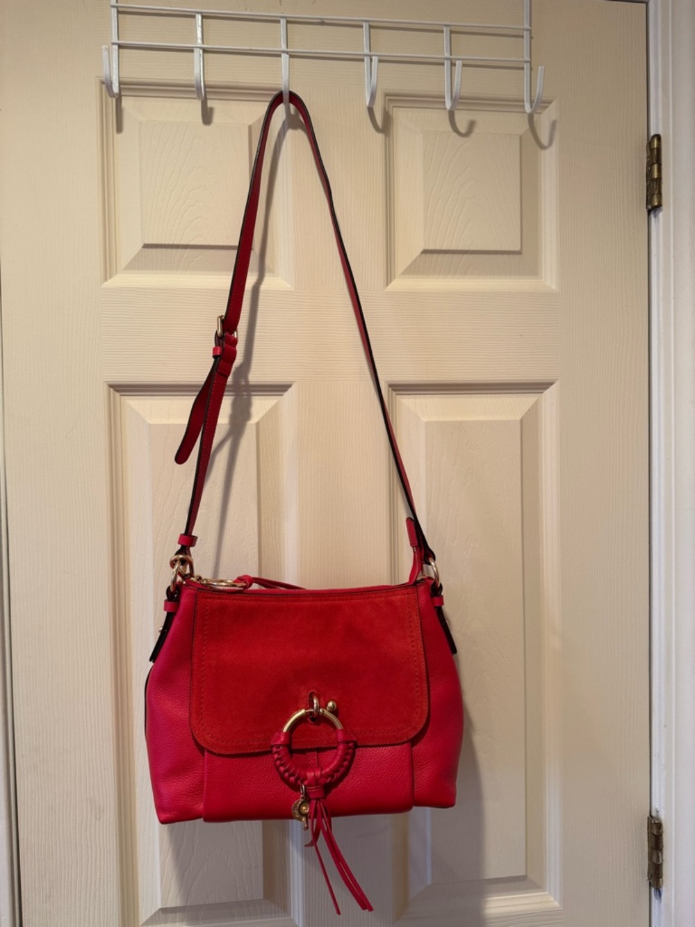 See By Chloe Red Leather Shoulder Bag with Braided Ring - Picture 8 of 8